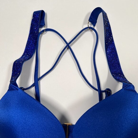 Victoria Secret 32B Bombshell Push Up Bikini Top Adds 2 Cups Shine Strap Blue - Picture 4 of 4
